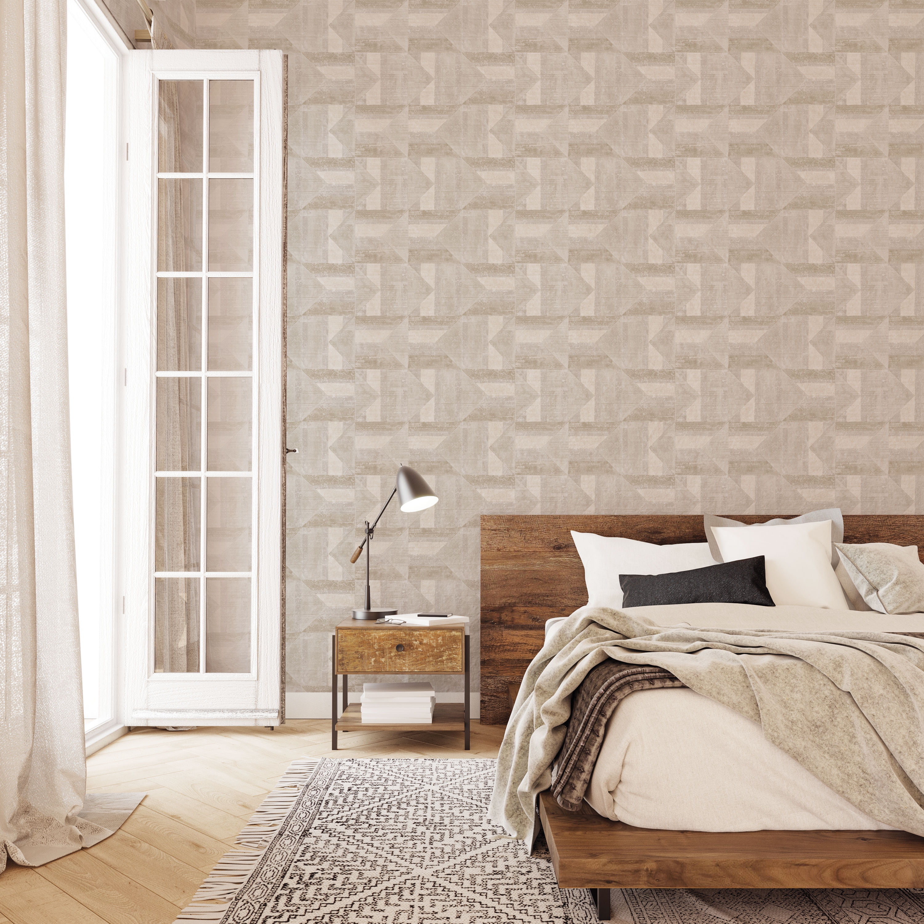 Tempaper Quilted Patchwork Ash & Stone Peel and Stick Wallpaper, 20.5" x 16.5'