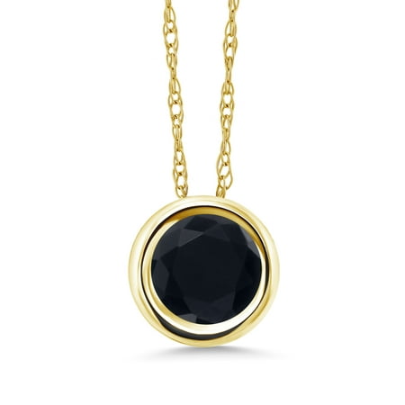 - 0.70 Ct Round Black Onyx 14K Yellow Gold Pendant With Chain