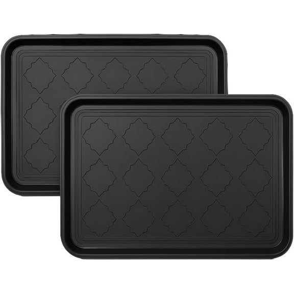 2 Pack Black Plastic Boot Trays 16.5"x12.5" Waterproof Shoe Mats