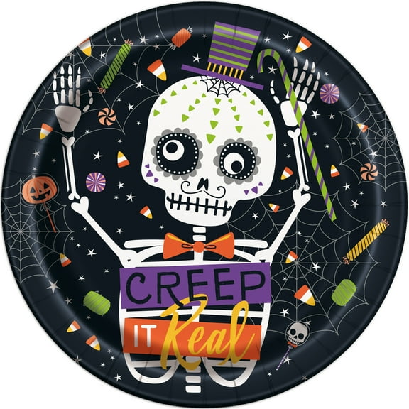 Skeleton Trick or Treat Halloween Paper Plates, 9in, 8ct