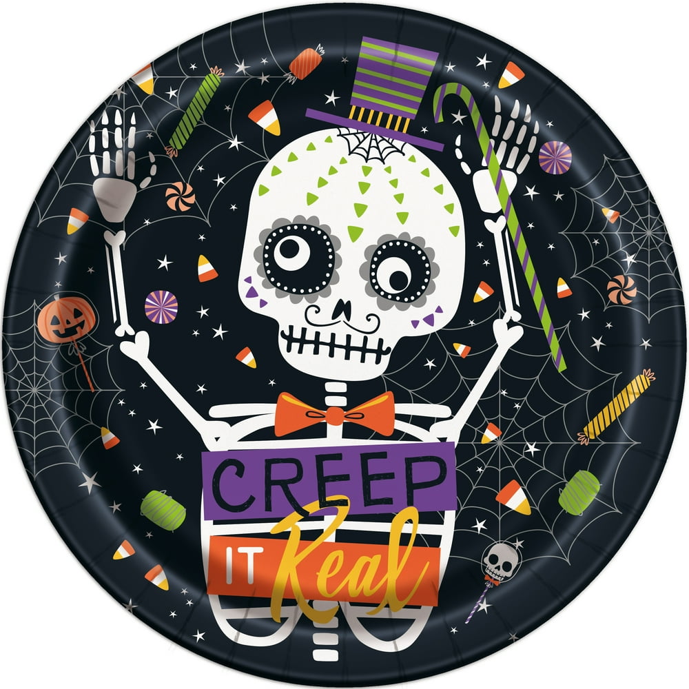 Skeleton Trick or Treat Halloween Paper Plates, 9in, 8ct