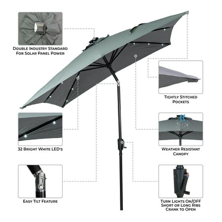 Sun Ray - 9'x7' Rectangular Solar Lighted Umbrella - Teal