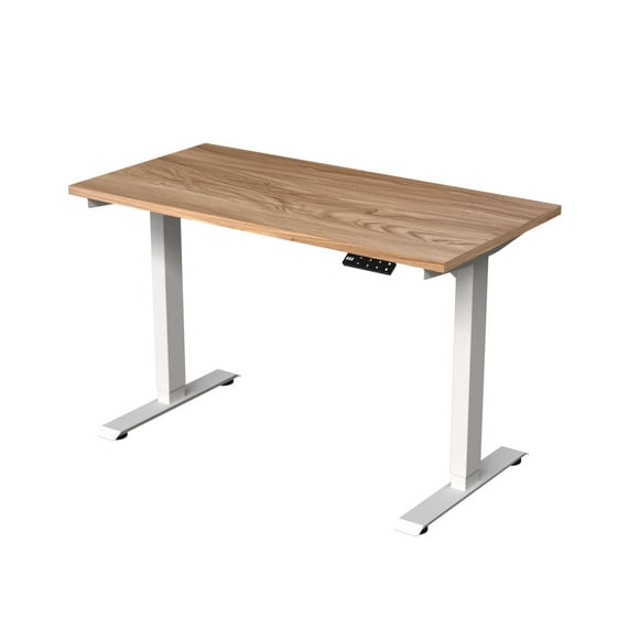 Escritorio Eléctrico de Altura Ajustable Base Blanca Tablero 120x60 Madera Clara