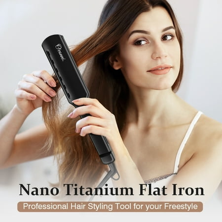 Ovonni Professional 1 Nano Titanium Flat Iron Hair Straightener with High Heat 450 Degrees Adjustable Temperature, Instant Heat Up, Dual Voltage, for All Hair (Best Way To Flat Iron Natural African American Hair)