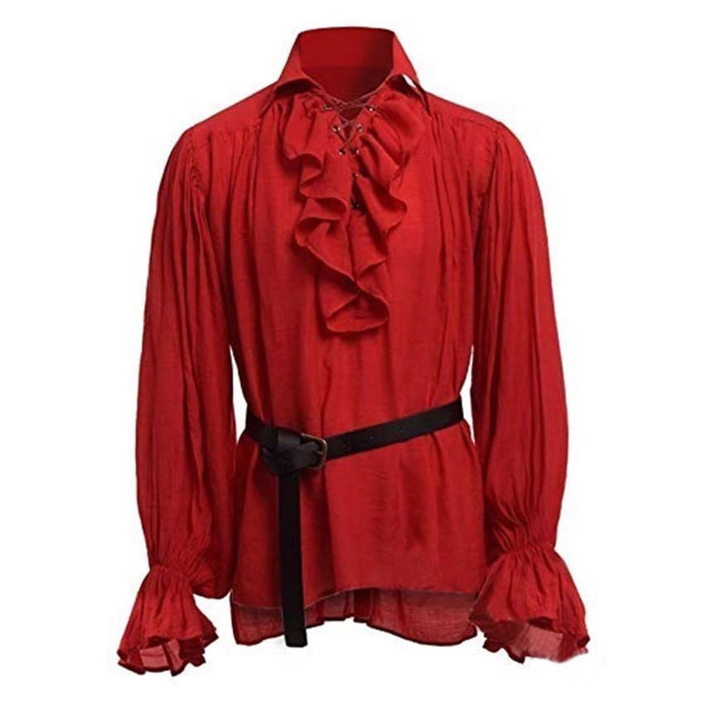 Men Pirate Shirt Ruffle Collar Vampire Tops Puff Sleeve Blouse