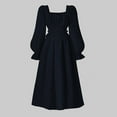 thumbnail image 2 of XAOFW Girls Dresses Puff Sleeves Elegant Waist Defining Flared Gown Autumn Fall Season Formal Occasions Special Events Square Collar Solid Color Fashionable Trendy Birthday Holiday Vacation Clothes, 2 of 5