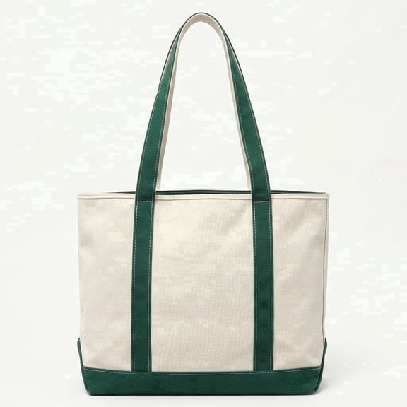 MTIANG Unisex Green Canvas Tote Bag, Large Structured Shoulder Handbag for Work & School.