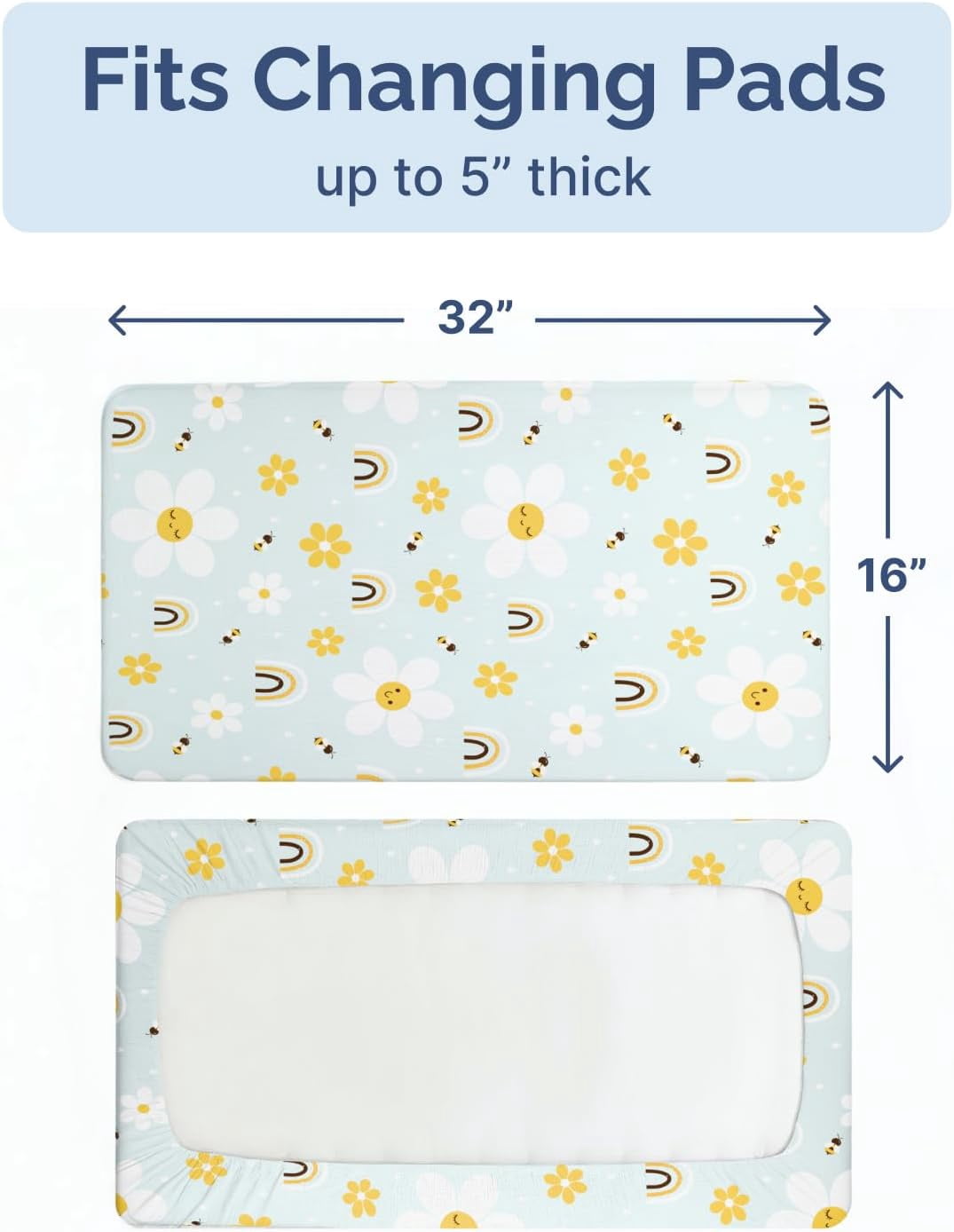 Changing Pad Cover - Pack of 2 Soft Unisex Diaper Change Microfiber Table Sheets - Fits 32"x16" Contoured Pad - Changing Pad Cover for Baby Boys & Girls - Machine Washable - Oeko-Tex, Rainbow Bloom