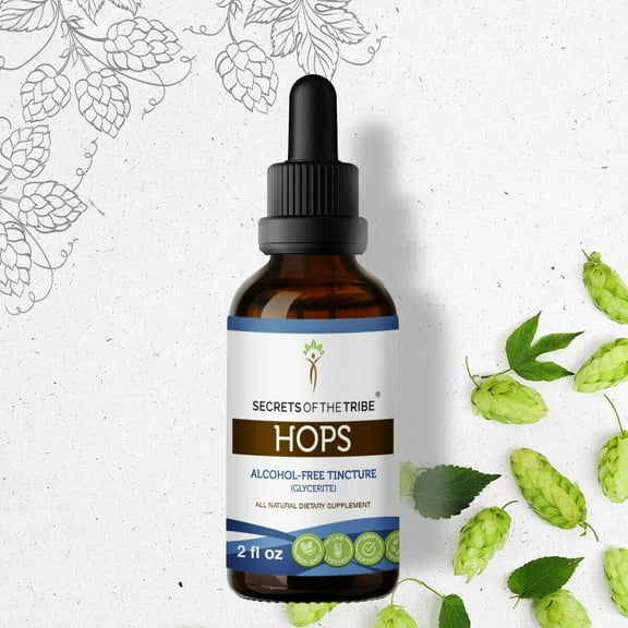 Secrets Of The Tribe Hops Tincture Dietary Supplement, Natural Herbal Extract for Immune Support, Hops (Humulus lupulus) Dried Flower, Alcohol-Free Extract, Drops 2 oz