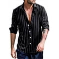 thumbnail image 1 of Men'S Lapel Cardigan Shirt - Long Sleeve Shirt Black Striped Printed Button Down Blouse Autumn Plus Size Clothing For Vacation Party Clothes(SizeS), 1 of 1