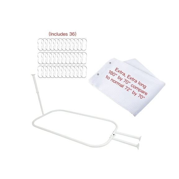 Utopia Alley Rustproof Wall Mounted Aluminum Hoop Shower Rod With Ceiling Support for Clawfoot Tub, 45.7 Inch Size by 22 Inch, White   White Shower Curtain 180x70 inch