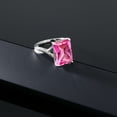 thumbnail image 5 of Gem Stone King 10K White Gold Pink Created Sapphire Engagement Ring for Women | 10.00 Cttw | Emerald Cut 14X10MM | Gemstone September Birthstone | Size 9, 5 of 6