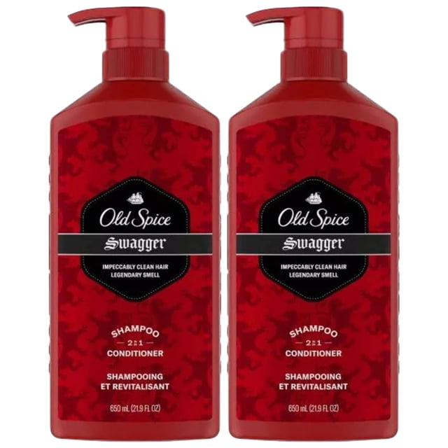 Old Spice Champú y acondicionador 2 en 1 para hombres Swagger Scent botella con bomba de 21,9 onzas (paquete de 2)2
