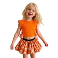 thumbnail image 2 of Tfken Girls Outfit Sets For Summer Crew Neck Sleeveless Solid Color Drawstring Tops With Floral Print Skirts Set Fashion Kids Classic Outfit Orange Size 4-5 Years, 2 of 3