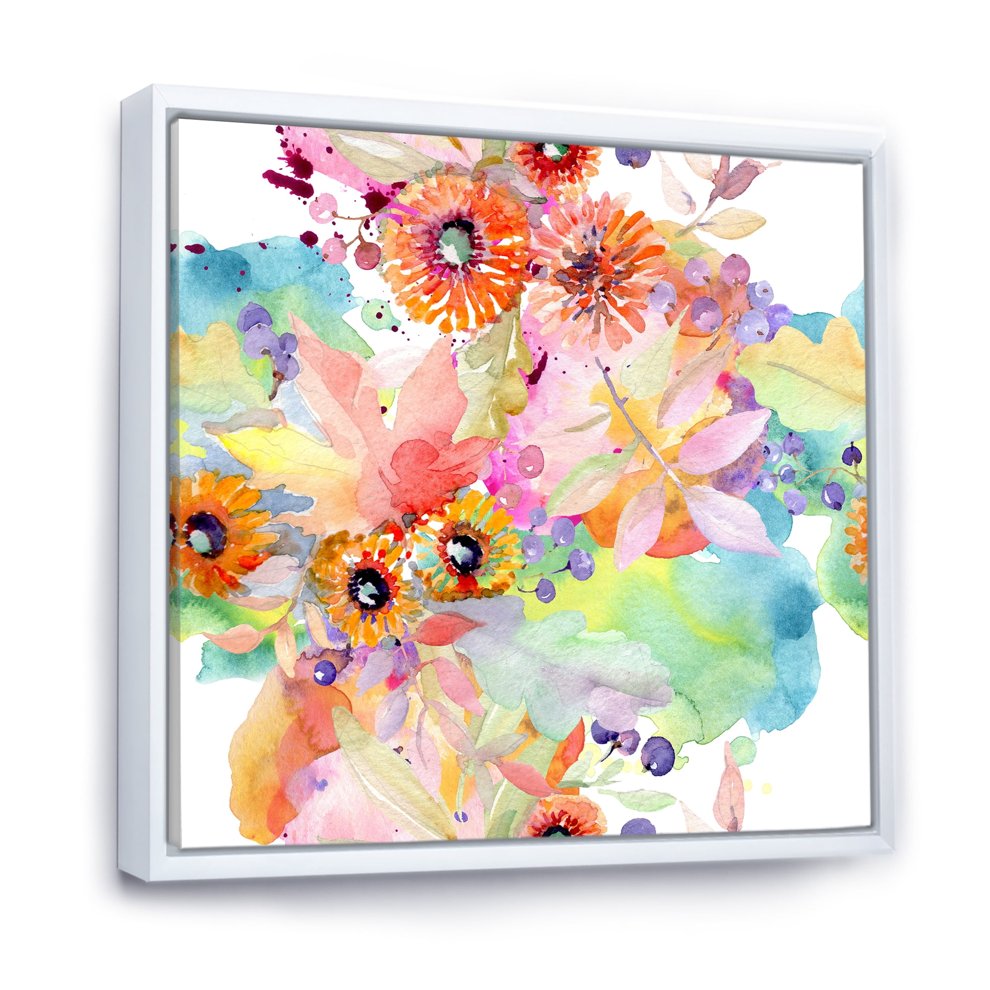 Designart 'Wildflowers and Vibrant Wild Spring Leaves I' Traditional Framed Canvas Wall Art Print