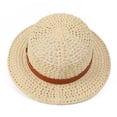 thumbnail image 5 of Women's Summer Retro Straw Fedora Hat Hollow Out Woven Flat Top UV Protection Sun Hat, 5 of 7