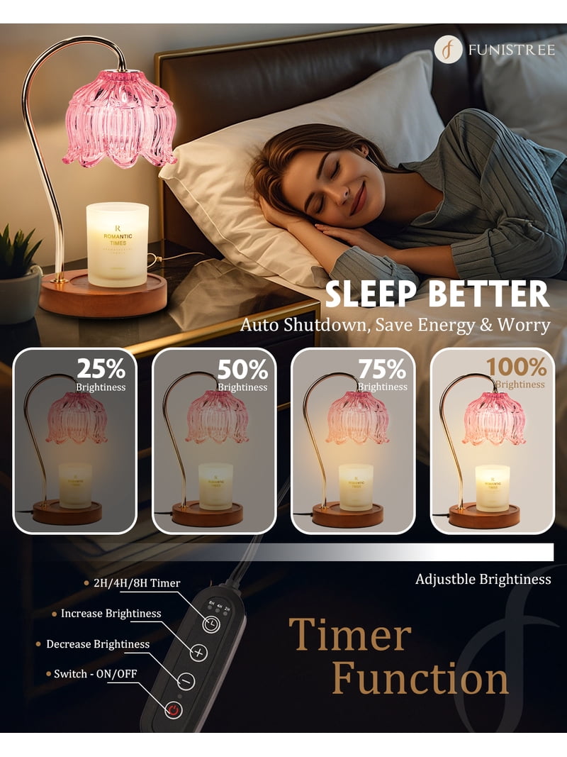 Funistree, Candle Warmer Lamp, Pink, Dimmable, with Timer