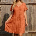 thumbnail image 2 of Puliio Mini Dresses for Women Summer Short Sleeve V Neck Textured Loose Casual Daily Wear Dress, 2 of 5
