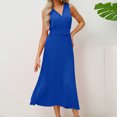 thumbnail image 4 of UTSJKR Women's Cocktail Dresses Deals Fashion Classic Solid Sundress V Neck Tank Dress Belted Pleated Swing Flowy Smocked Sleeveless Bodice Dresses Blue XXL, 4 of 5