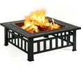 thumbnail image 5 of Topeakmart 34'' Outdoor Metal Square Fire Pit with Cover & Poker, Black, 5 of 11