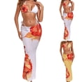 thumbnail image 2 of Qingpeng Womens 3pcs Swimsuit Floral Halter Triangle Bikini Top Tie Side Bottom with Long Sheer Cover Up Skirt, 2 of 9
