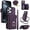 Dark purple, variant on For Apple iPhone 16 Pro Max RFID Blocking Wallet Case Magnetic Flip Cover Multi-Card Slots Zipper Pocket With 360 ° Rotating Ring Holder Detachable Shoulder Strap And Wrist Strap,Rose gold