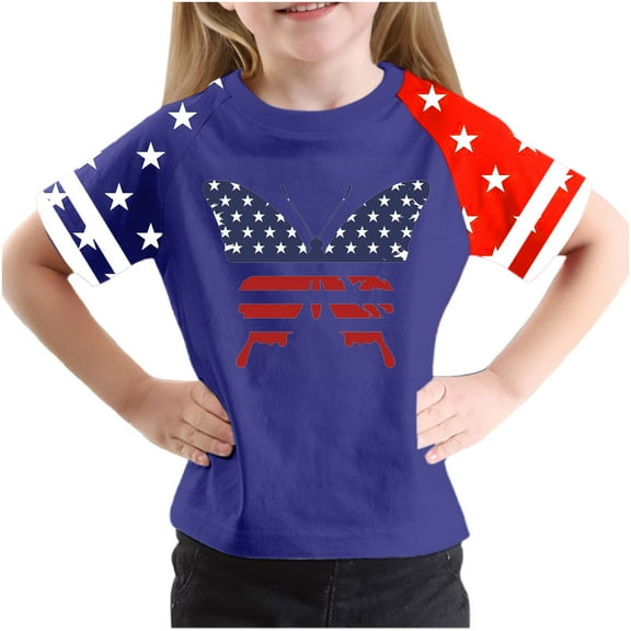 GERsome Unisex Kids 4th of July T-Shirts Boys Girls Short Sleeve Casual Crew Neck Patriotic Tops American Flag Graphic Tee, 4-5 Years