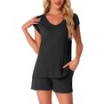 thumbnail image 1 of Conjunto de lounge de 2 piezas para mujer INSPIRE CHIC, suéter de punto, camiseta de manga corta y pantalones cortos, conjunto de pijama M negro, 1 of 5