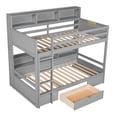 thumbnail image 4 of Twin Size Bunk Bed with Built-in Shelves Beside Both Upper and Down Bed, Wooden Bunk Bed Frame with Storage Drawer, Multifunctional Bunk Bed for Boys Girls Teens Bedroom, No Box Spring Needed, Grey, 4 of 7