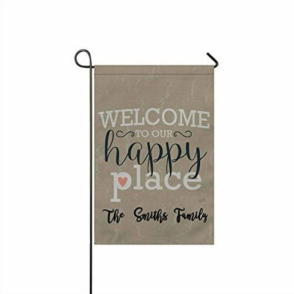 Custom Text Flag, Personalized Garden Flag with Words Logo Welcome to Our Happy Place Yard Flag Home Decorative Banner for Outside Anniversary Wedding Decor 12"X18" Print Twin Sides (Flag ONLY)