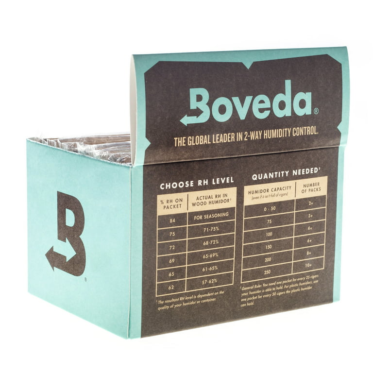Boveda 72% RH 2-Way Humidity Control – Restores & Maintains Humidity – All  In One Solution For Humidification- Patented Technology for Cigar Humidors  – Convenient & Versatile - 10 Count Resealable Bag 