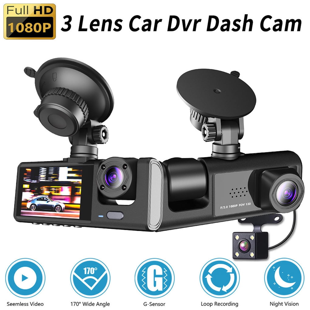 ABS Auto 3 Lenses Dash Cam Loop Recording Battery Powered