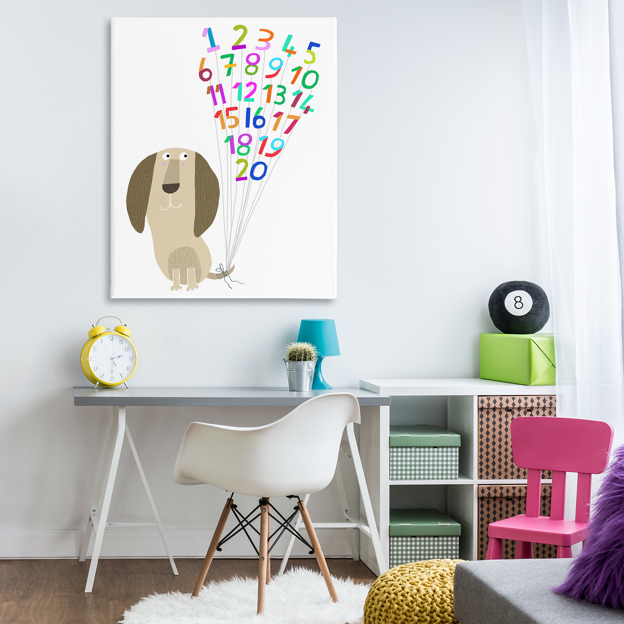 Stupell Industries Dog & Number Balloons Animals & Insects Painting Gallery Wrapped Canvas Art Print Wall Art, 36 x 48