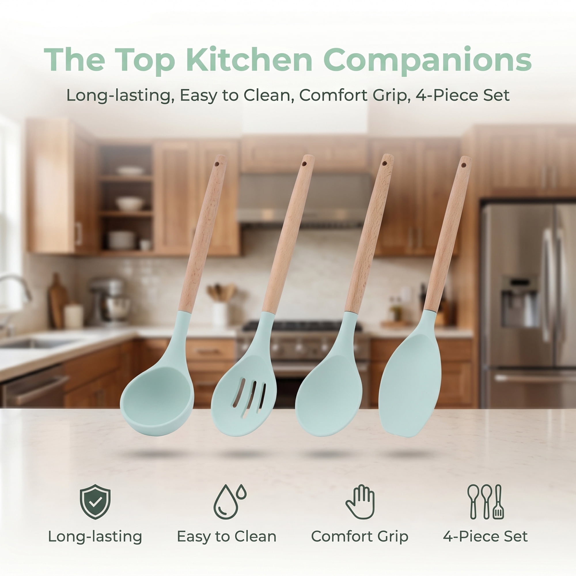 Unique Bargains 4 Pcs Cooking Utensil Set for Non Stick Cookware and Gadgets Light Green