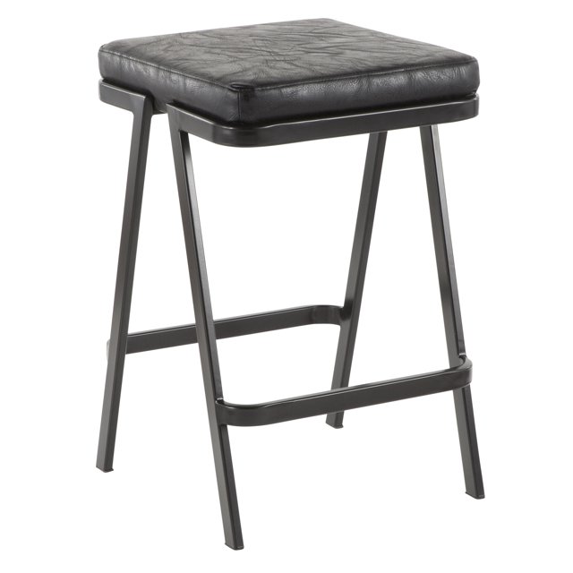 Taburete industrial Seven de metal negro y piel sintética negra de LumiSource Lumisource CS-SVEN BK+BK