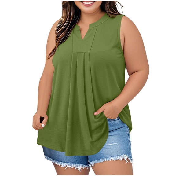 Ruimatai Women's Plus Size V-Neck Sleeveless Blouse Casual Solid Pullover Top Comfortable Stretchy Everyday Wear