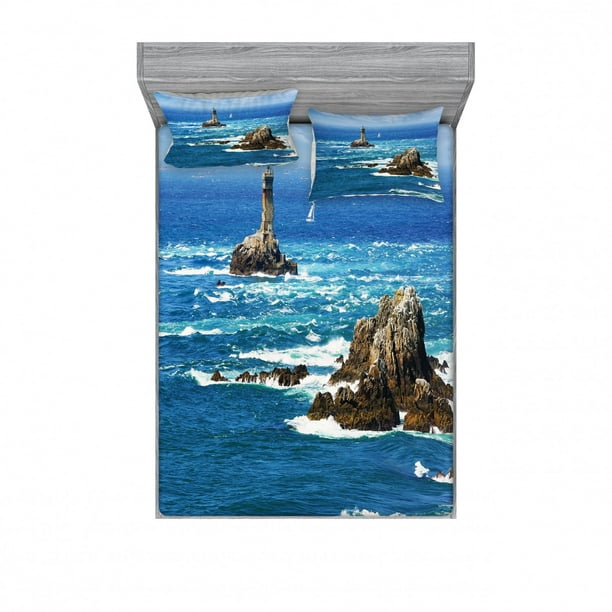 Lighthouse Bedding Set with Sheet & Covers, Daytime Lighthouse Wavy