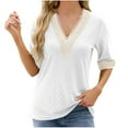 thumbnail image 2 of Blouses pour Femmes Mode Décontractée Couleur Unie Manches Courtes Col en V Blouses Chemises, 2 of 9