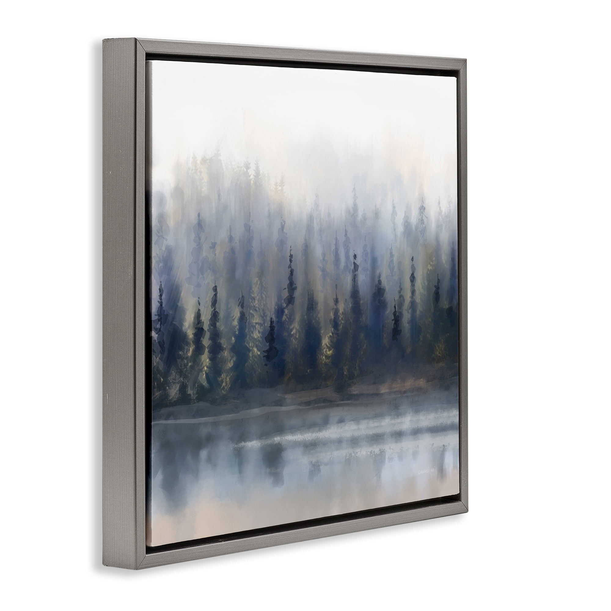 Stupell Industries Misty Gray Forest Landscape & Nature Painting Gray Floater Framed Canvas Art Print Wall Art, 18 x 18