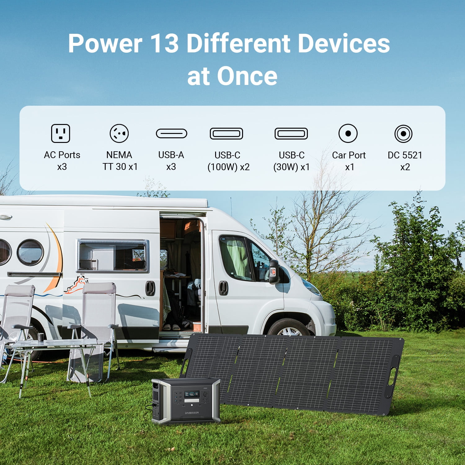 Dabbsson 1382Wh Solar Generator DBS1400 Pro with 210W Solar Panel, 2400W LFP(LiFePO4) Battery, Fast Charging, for Home Backup Power, Camping & RVs
