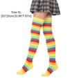 thumbnail image 4 of Minnieouse Paquete de 2 calcetines a rayas de talla grande hasta el muslo, elasticidad, transpirabilidad, cómodos, cálidos, apariencia de moda, Medias arcoiris amarillo, 4 of 6