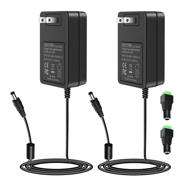SHNITPWR 24V 2A Power Supply Adapter Pack of 2 100~240V AC to DC 24 Volt 2000mA 48W Converter Transformer with 5.5x2.5mm DC Tip for 5050 3528 LED Strip 3D Printer CCTV Security System LCD Monitor