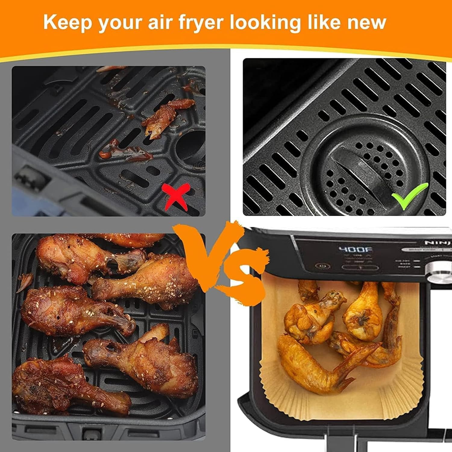 Fzchyzoar Air Fryer Liners Disposable 11x6 inch for Ninja Foodi Smart XL 6-in-1 Indoor Grill，120Pcs Rectangular Parchment Paper Liners for Ninja