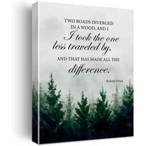 Inspirational Wall Art Colorful Farmhouse Robert Frost Quote Two Roads Diverged in a Wood Canvas Painting Prints for Home Office Wall Decor Framed Artwork Gifts(12x15 Inch)