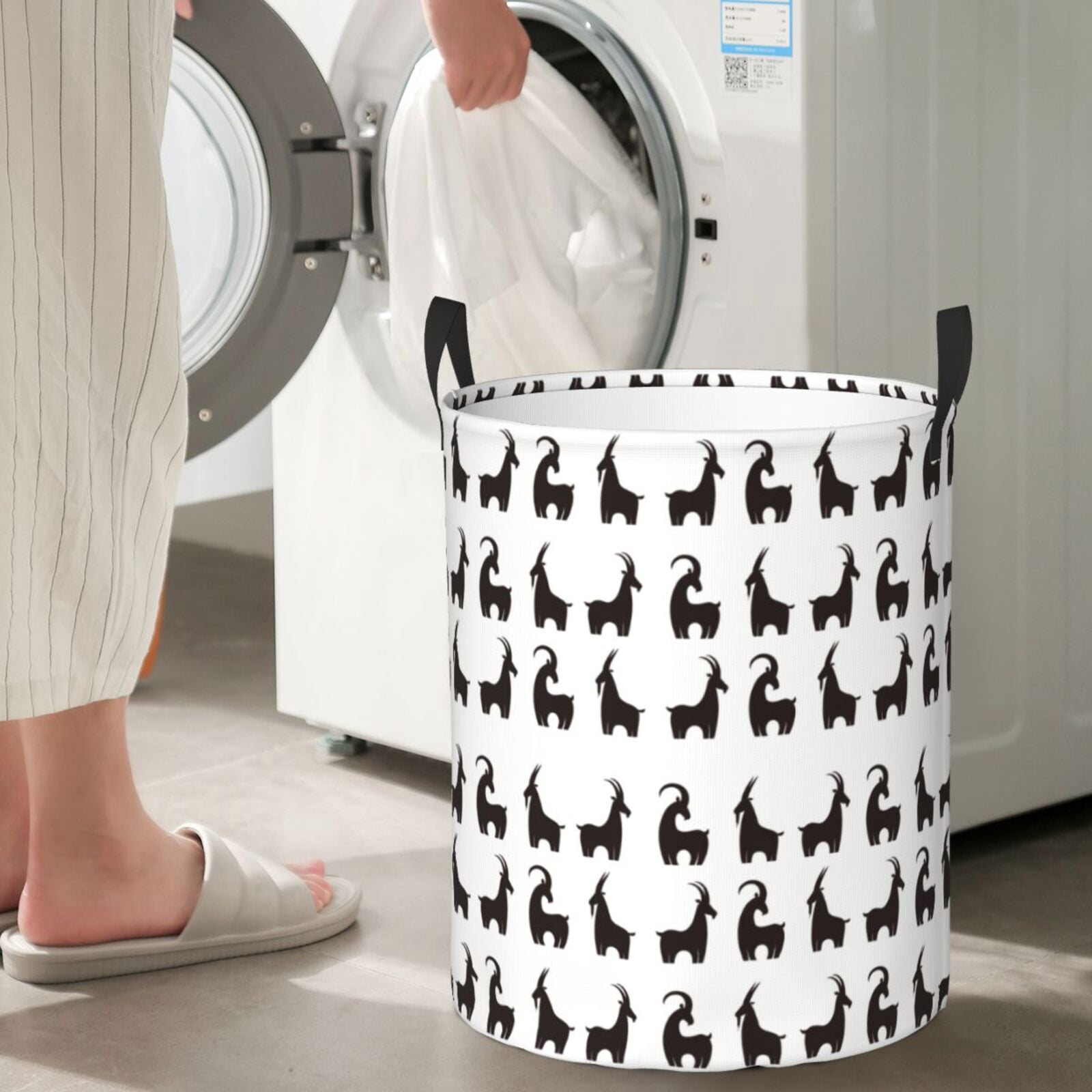 Large Laundry Basket with Handles - Simple Cool Goat Black Kids Baby Dirty Clothes Laundry Hamper for Bedroom Aesthetic