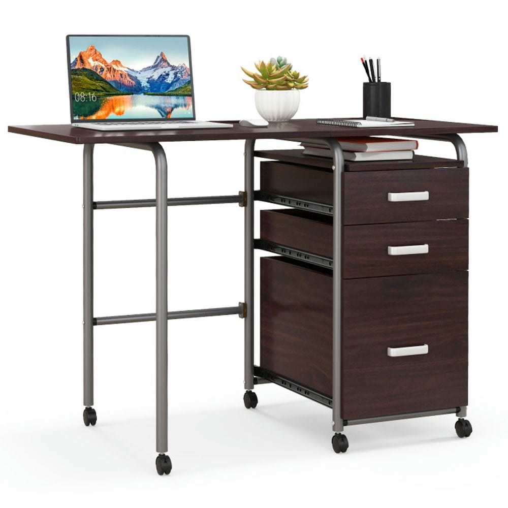 GVN Folding Computer Laptop Desk Wheeled Home Office Furniture-Brown, Desk for Bedroom, Gaming Computer Desks for Study,Working,Writing GVN Folding Computer Laptop Desk Wheeled Home Office Furniture-Brown, Desk for Bedroom, Gaming Computer Desks for Study,Working,Writing