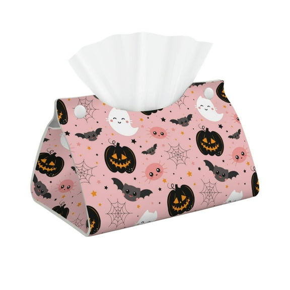 Leather Tissue Box Cover - halloween_pattern_01 Long PVC Tissue Box Holder for Dining Tables, Bedside Tables, Desks, Modern Tissue Holder Cover for Living Room, Office, Bedroom Decor
