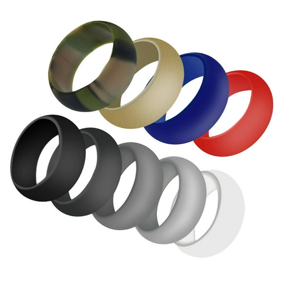 IBASETOY 9pcs Silicone Wedding Bands Women Simple Round Waterproof Assorted Color for Couples
