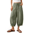thumbnail image 2 of Linen Barrel Pants Women Plus Size Wide Leg Gauze Ruffle Trouser Casual Summer Baggy Boho Beach Vacation Pants, L, 2 of 3