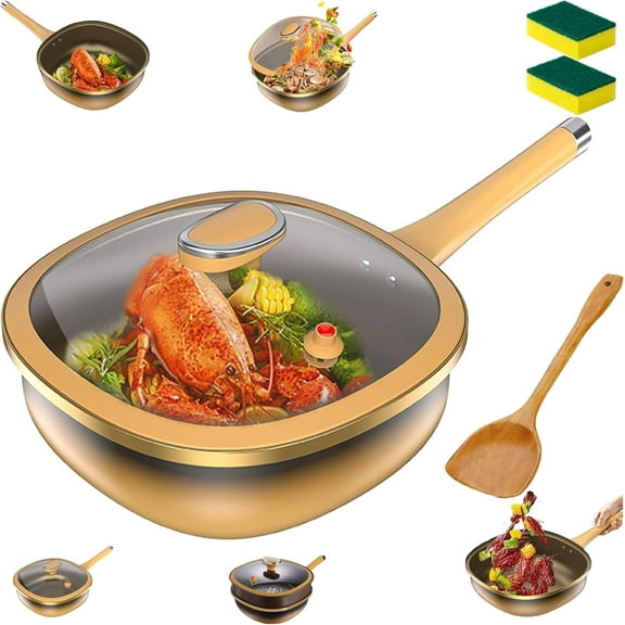 Titanium Ceramic Pan, 12in Titanium Alloy Non-stick Pot with Lid, Non Stick Frying Pans for Cooking, With Ergonomic Stay-Cool Handles
